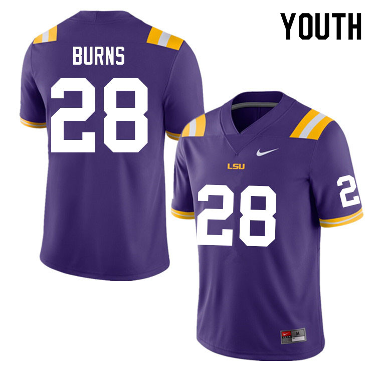 Youth #28 Major Burns LSU Tigers College Football Jerseys Sale-Purple